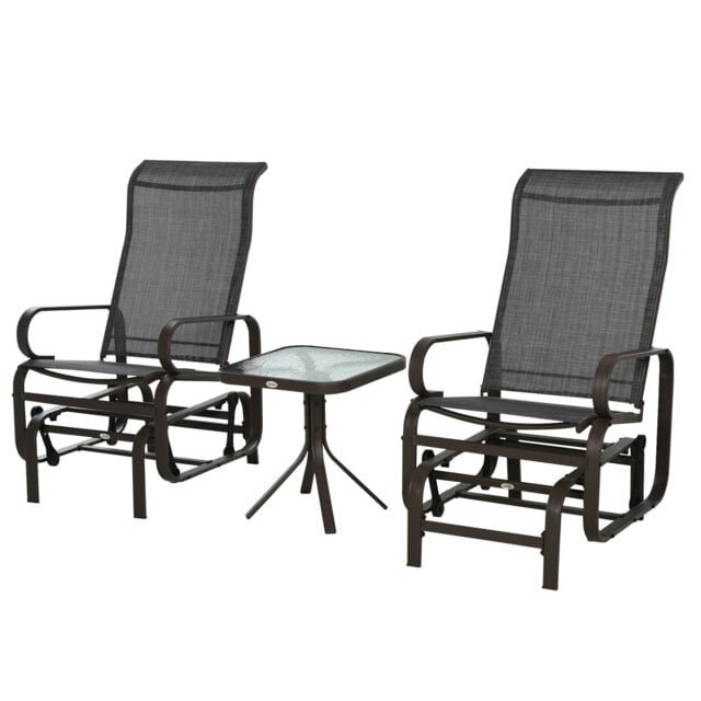 Outsunny 3 Pcs Rocking Chair Gliding Chair Set w/ Table for Patio Garden Brown
