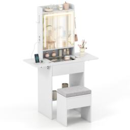 COSTWAY Compact Makeup Dressing Table with Visible Glass Top White