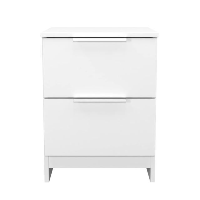Dover 2 Drawer Compact Bedside Cabinet in White Matt & White (Ready Assembled) White White Matt & White