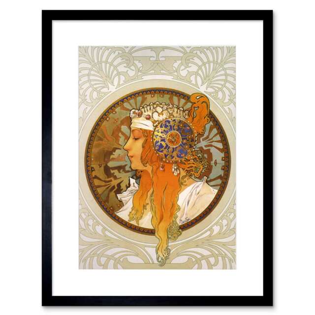 "Mucha Art Nouveau Paris France Vintage 9x7"" Black Framed Wall Art Print"