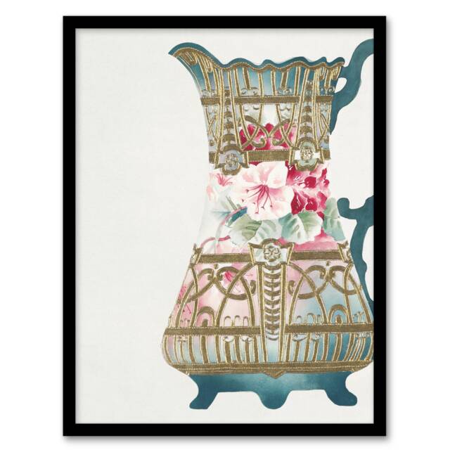"Design For Ewer Vintage Floral Vintage Framed Wall Art Print Noritake 12x16"""