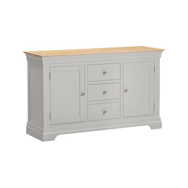 Bordeaux 2 Door 3 Drawer Sideboard - L43 x W139 x H83 cm - Pebble Grey - Oak