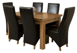 Richmond 140-220cm Oak Extending Dining Table and 6 Lola Leather Chairs Black Black