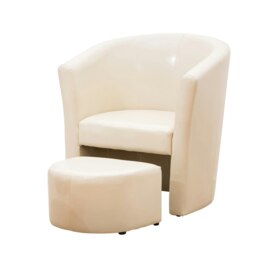 Halewood Faux Leather Tub Chair with Integrated Stool - Cream