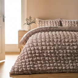 OHS Filled Seersucker Duvet Cover with Pillowcase Bedding Set Cream Natural Double
