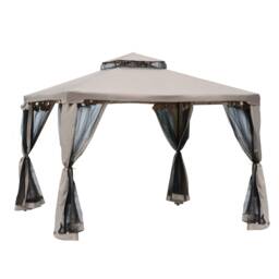Outsunny 3 x 3 m Metal Gazebo Garden Outdoor 2-Tier Roof Marquee Party Tent Taup Brown