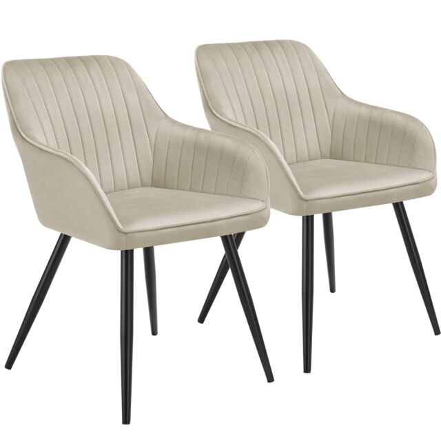 Chair Marilyn - velvet look, quilted, continuous backrest, slim steel legs Cream cream/black 2