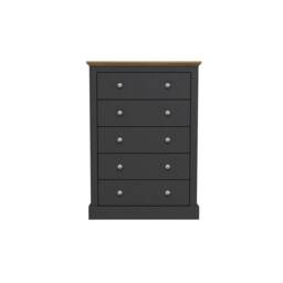 Devon 5 Drawer Chest - Particle Board - L39.5 x W79 x H111.9 cm - Charcoal