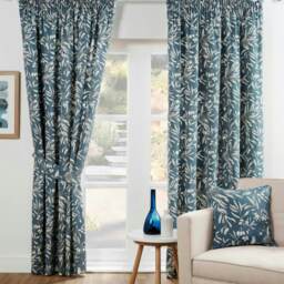Aviary Pencil Pleat Curtains - Blue - 229cm x 229cm Blue