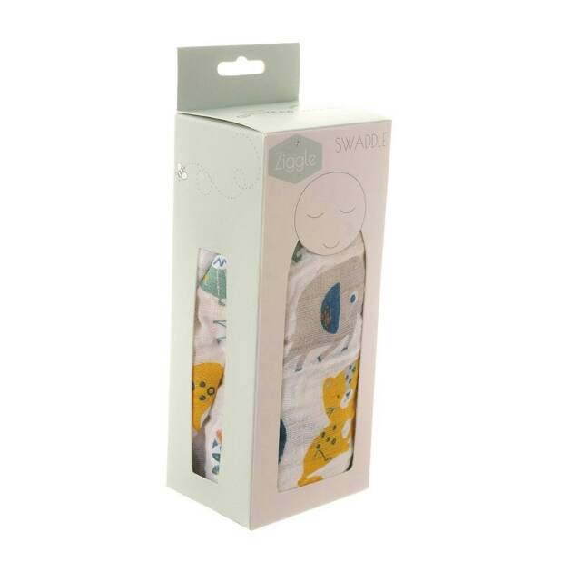 Ziggle Baby Cotton Muslin Swaddle Wrap - Savanna Animals White L