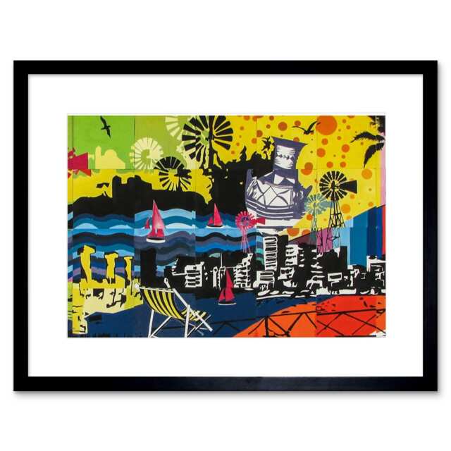 "Graffiti Mural Paralimni Secondary Cyprus 9x7"" Black Framed Wall Art Print"