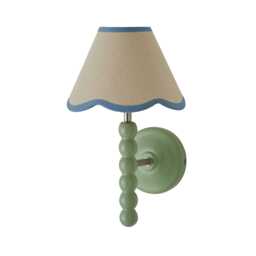 ValueLights Bobbin Green Wall Light with Blue Trim Scallop Shade Green