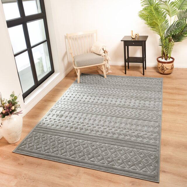LIVABLISS Le Mans-Modern 3D High & Low Pile Textured In- & Outdoor Rug 160 x 220 cm Grey