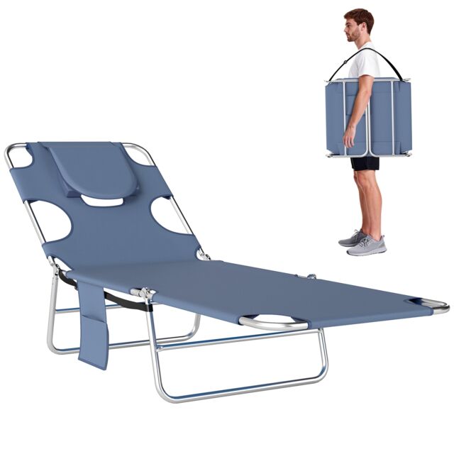 Outsunny Sun Lounger with Reading Hole, Folding Garden Lounger, Grey