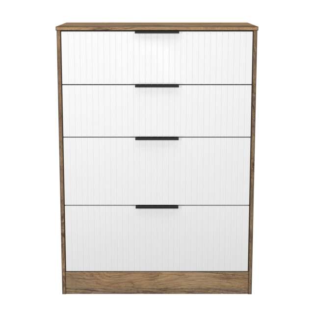 Denver 4 Drawer Deep Chest of Drawers in White Matt & Vintage Oak (Ready Assembled) White White Matt & Vintage Oak
