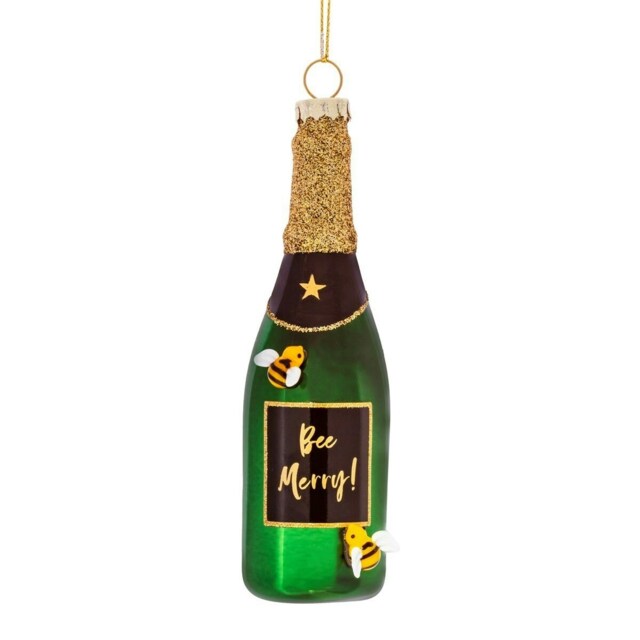 Sass & Belle Christmas Tree Decoration Novelty Bee Merry Champagne Bottle