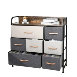 7 Fabric Drawer Bedroom Dresser Storage Organiser Rustic Brown Brown