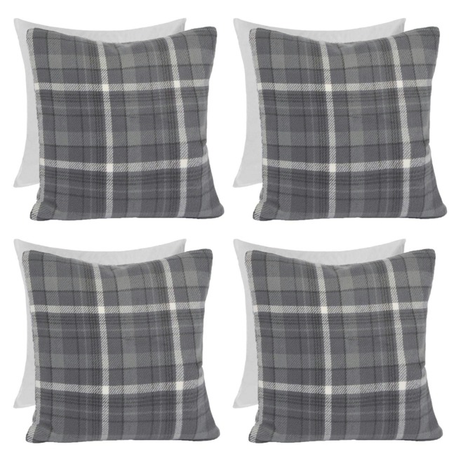 OHS 4 x Winsford Woven Check Printed Filled Cushions, 45x45cm - Charcoal