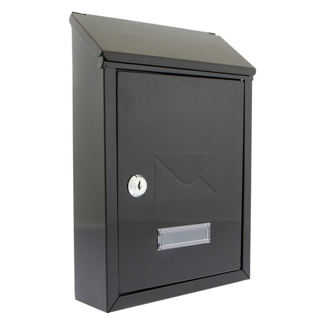 Burg-Wachter Black Avon Dual Entry Wall Mounted Galvanised Steel Lockable Weatherproof Post Box - 21x30x7cm Black Black