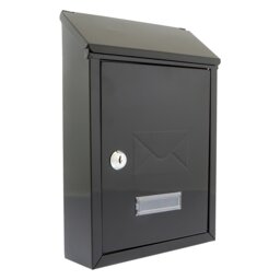 Burg-Wachter Black Avon Dual Entry Wall Mounted Galvanised Steel Lockable Weatherproof Post Box - 21x30x7cm Black Black