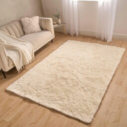 OHS Fluffy Anti-Slip Plain Shaggy Floor Mat Rug, 120x170cm - Cream Cream 120x170cm