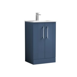 Partial Fluted 2 Door Floor Standing Vanity Unit with 1 Tap Hole Minimalist Basin - 500mm - Satin Blue Blue