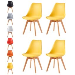 Set of 4 Dining Chairs with Solid Wooden Legs and Seat Cushion Pads in Yellow - Eva by MCC