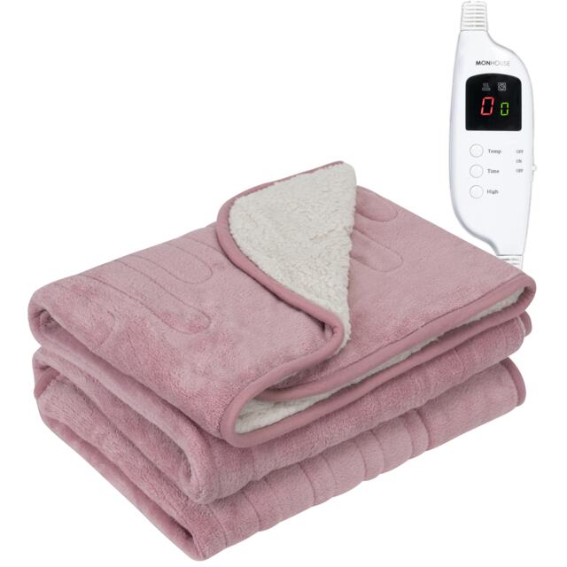 Monhouse Heated Throw - Electric Blanket - Digital Controller - 9H Timer, 9 Heat Settings, Auto Shutoff - Single 130X160Cm Pink Pink Shearling 1