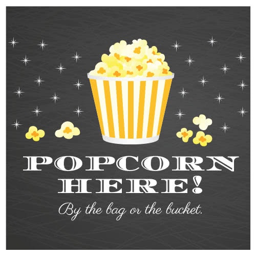 Popcorn Here Chalkboard PVC Party Sign Decoration 25cm x 25cm