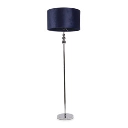 ValueLights Marissa Navy Blue Velvet Shade with Chrome Stacked Ball Floor Lamp and Bulb