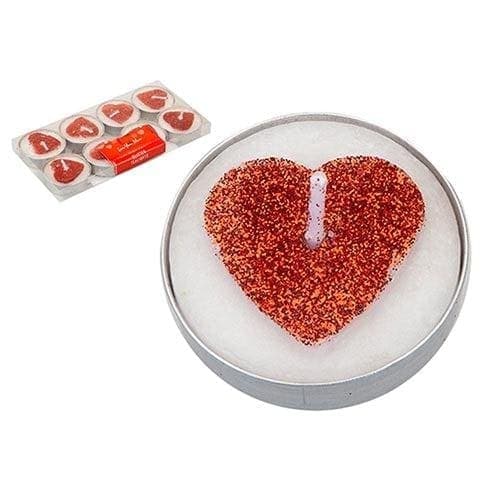 Red Glitter Heart Candle Tealights - Pack of 8 Red