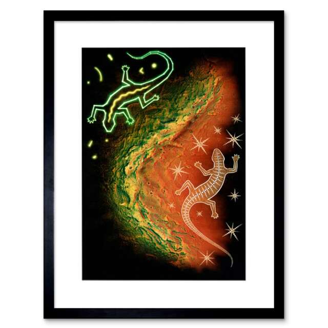 "Painting Aboriginal Australian Lizard Style 12x16"" Framed Wall Art Print"
