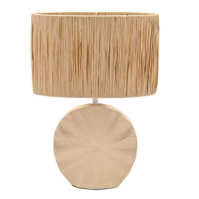 Hestia Beige Ceramic Lamp with Raffia Shade Cream Beige