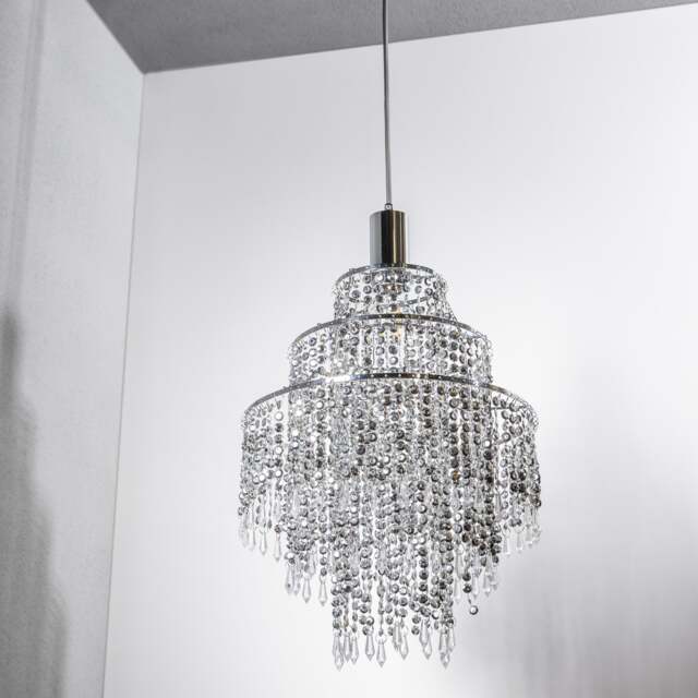 CGC LIZA Three-Tier Extra Large Crystal & Chrome Ceiling Shade Silver Silver Extra large