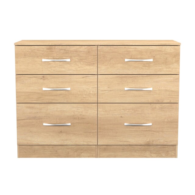 Hampshire 6 Drawer Wide Chest of Drawers in Nebraska Oak (Ready Assembled) Brown Nebraska Oak