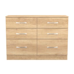 Hampshire 6 Drawer Wide Chest of Drawers in Nebraska Oak (Ready Assembled) Brown Nebraska Oak
