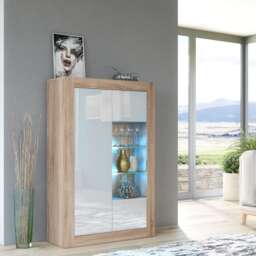 Display Cabinet Bookcase Sideboard Storage Cabinet Cupboard Oak White High Gloss LED 140cm