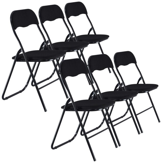 6 Pc Folding Lightweight Chair Set Portable Metal Frame PVC Velvet Ribcord Seats Multi Black Ribcord
