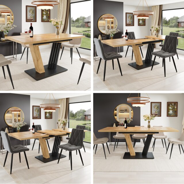 VILUXE Extendable Dining Table 120-160 cm Wood-Effect Top & Adjustable Feet Multicolour