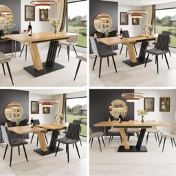 VILUXE Extendable Dining Table 120-160 cm Wood-Effect Top & Adjustable Feet Multicolour