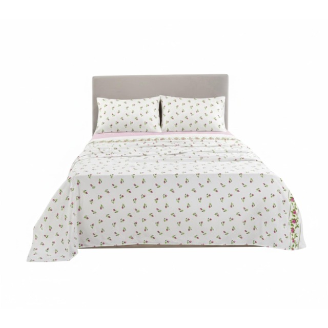 Soft Floral Brushed Cotton Fitted Flat Sheet And Matching Pillowcases Pink Single