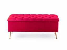 180cm Amara Chesterfield Ottoman Storage Bench - Plush Velvet Shoes Bench - Red Upholstery Footstool Storage with Legs