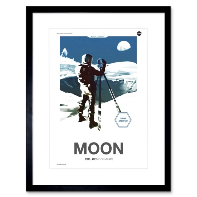 "NASA Space Explorers Moon Mars Lunar Architect Artemis 9x7"" Black Framed Wall Art Print"