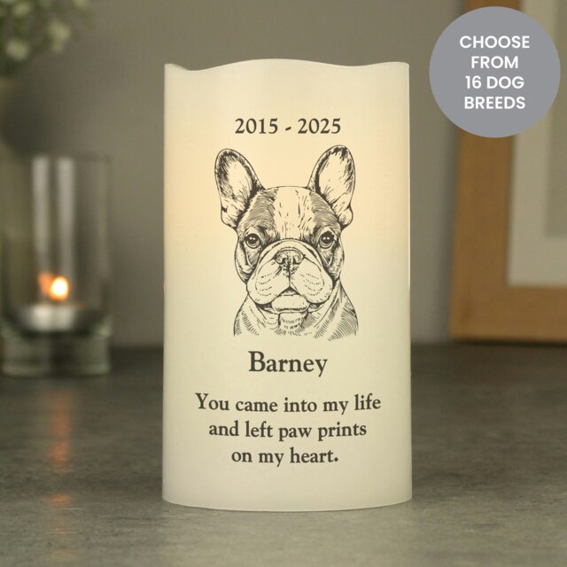 Personalised Dog Breed Memorial LED Candle Cream