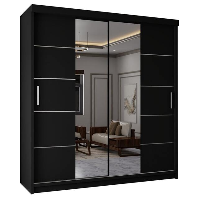 Sliding Wardrobes 4U Modern Panelled Mirror Sliding Wardrobe – 120cm to 203cm, White, Black, Grey, Oak Black Black 150cm