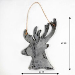 26cm Silver Christmas Wooden Hanging Deer Wall Decoration Xmas Home Office Holiday Decorative Centrepiece