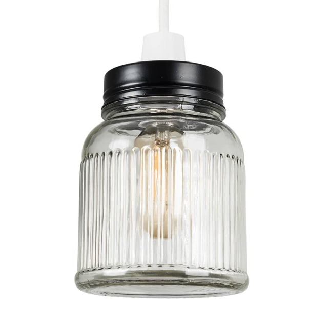 ValueLights Ribbed Pattern Glass Jar Pendant Shade Black Black