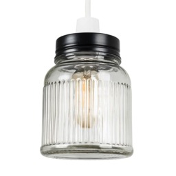 ValueLights Ribbed Pattern Glass Jar Pendant Shade Black Black