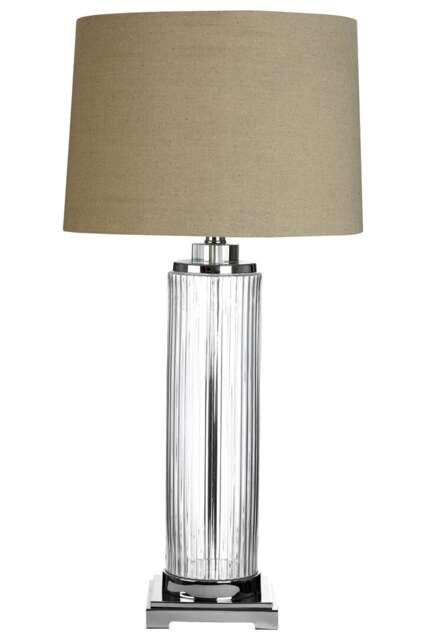 Alona Table Lamp With Stone Linen Shade Clear Clear