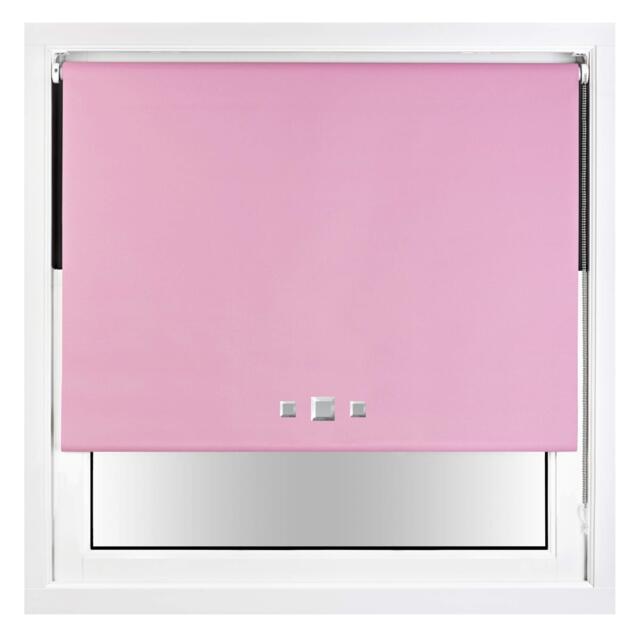 FURNISHED Blackout Roller Blind with Triple Square Eyelets Easy Fit Window Shade Pink Pink (W) 60cm x (L) 165cm